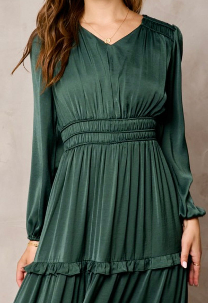 Olive Satin Dress