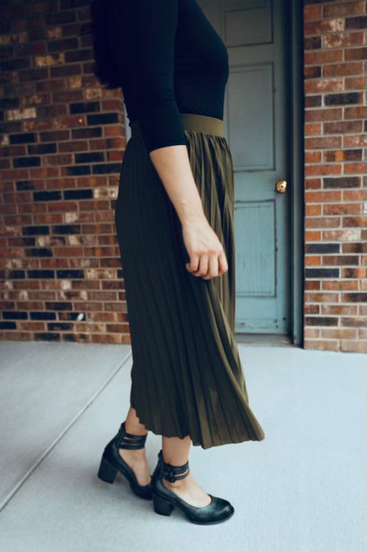 Olive Green Pleated Skirt